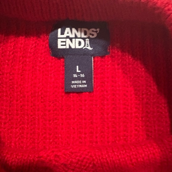 Lands’ End Cable Knit Holiday Sweater – Size L – Red - Picture 3 of 9